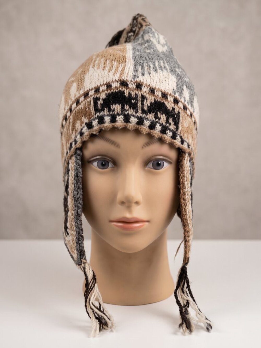 Traditional Andean Sheep's Wool Chullo Beanie with Condor Designs